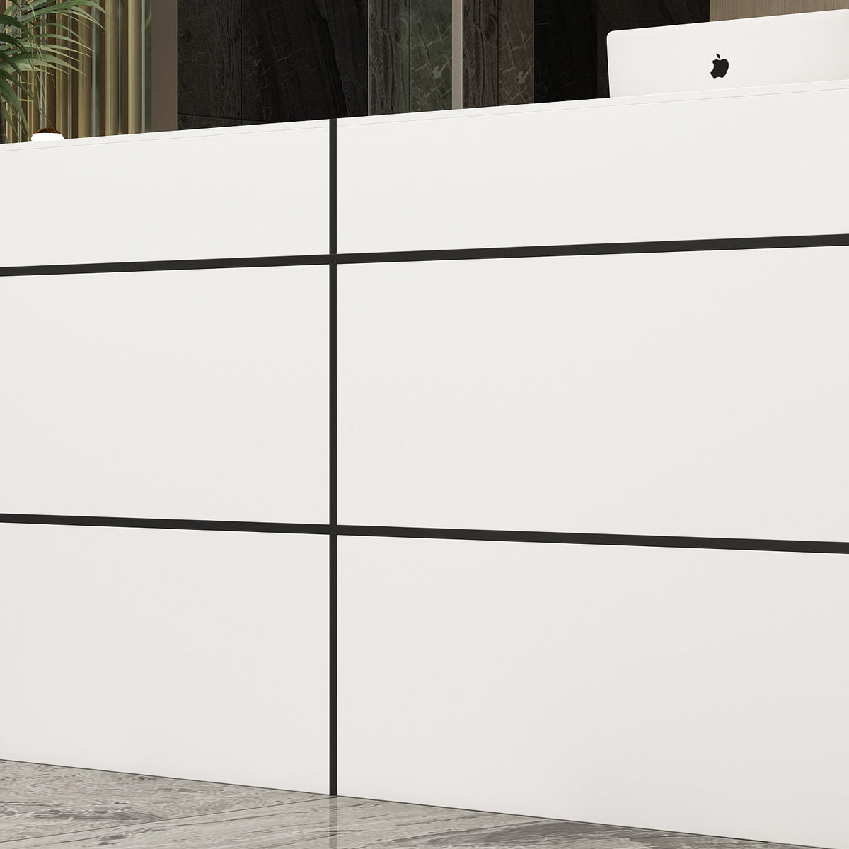 86.6" Contemporary White Reception Desk With Solid And Manufactured Wood