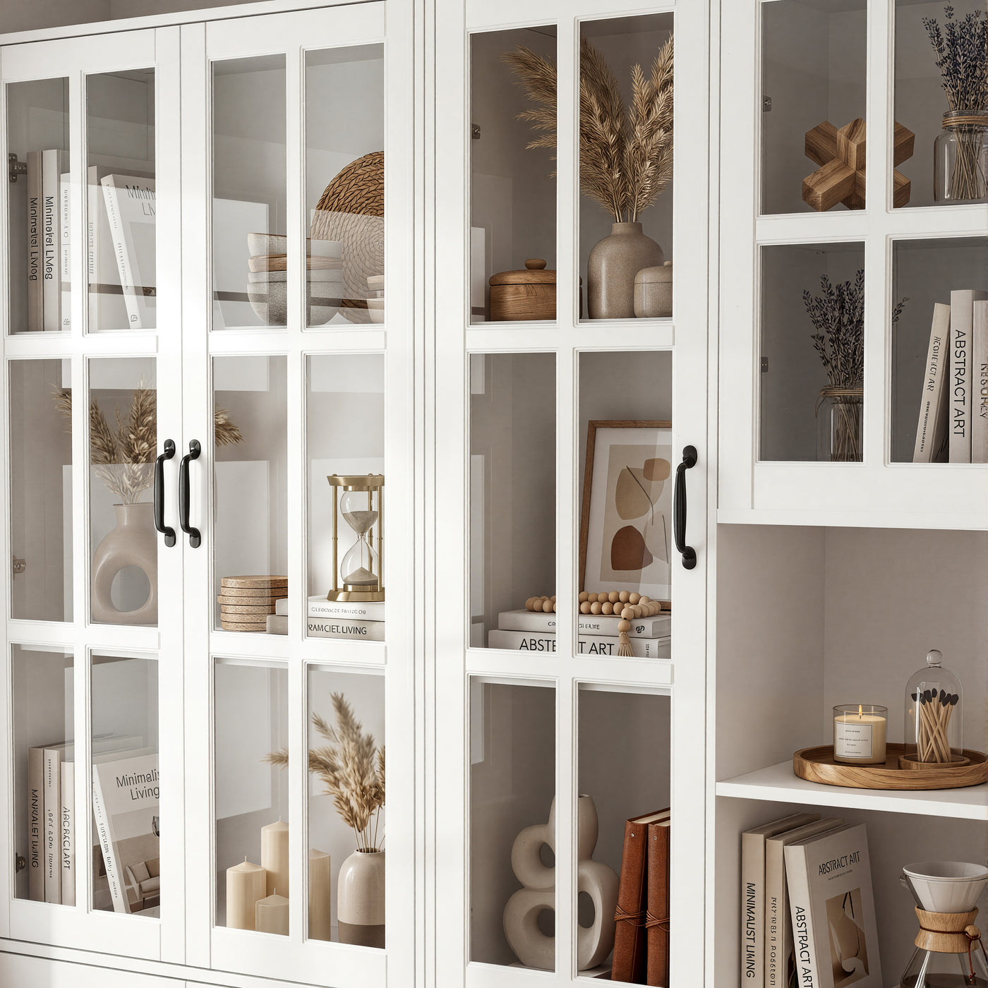 Sofna 94.5" Modern White Tall Display Bookcase with 6 Tiers & Gold Arched Handles
