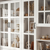 Sofna 94.5" Modern White Tall Display Bookcase with 6 Tiers & Gold Arched Handles