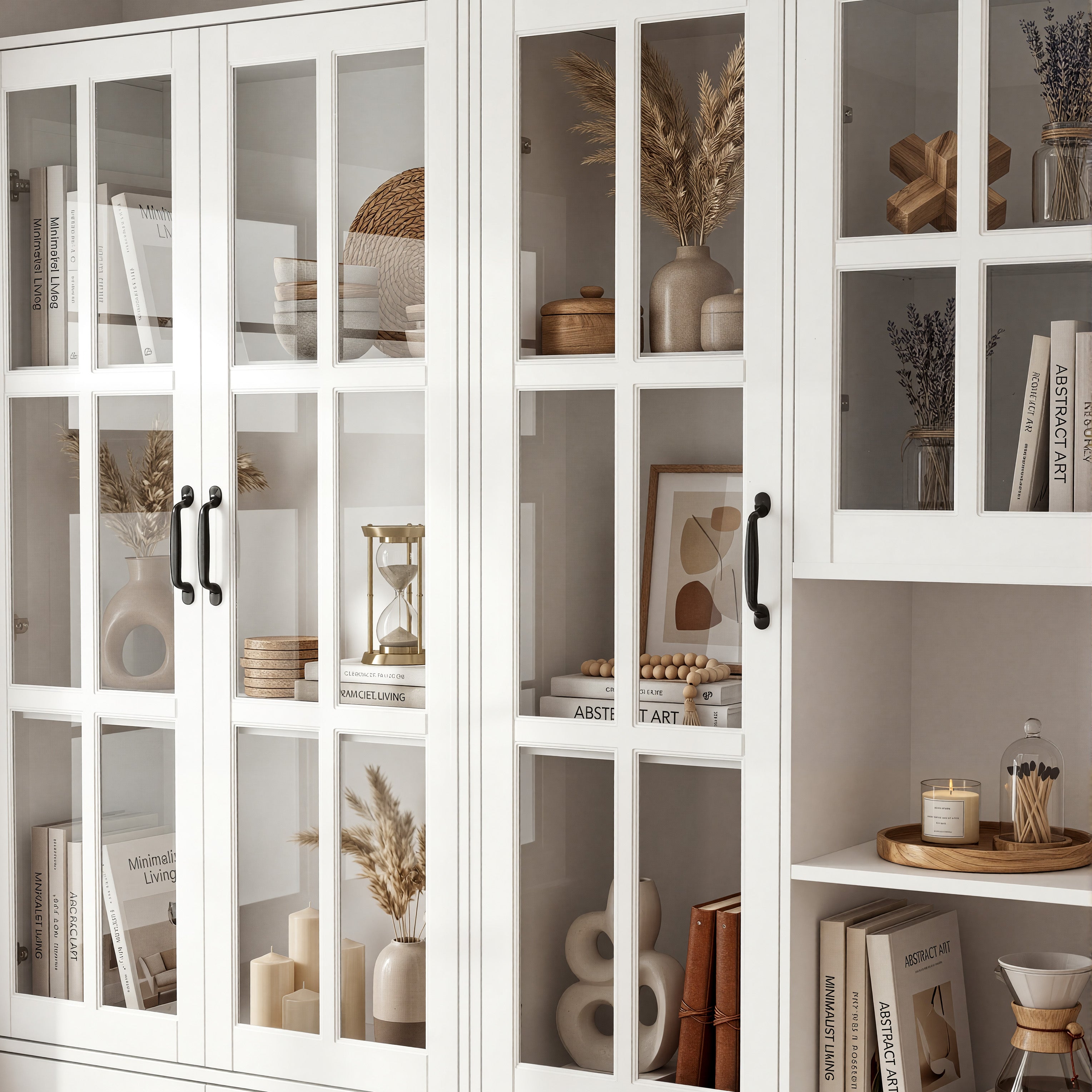 94.5 inch Modern White Tall Display Bookcase with 6 Tiers & Gold Arched Handles