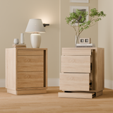 23.6" Oak Engineered Wood 3-Drawer Lockable Smart Nightstand with Hidden Gun Storage Cabinet