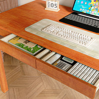 47.2" Modern Scandinavian Brown Rubberwood Writing Desk with Double Drawers