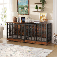 78.7" Chew-Proof Brown Dog Crate with Barn Doors and Double Separate Rooms