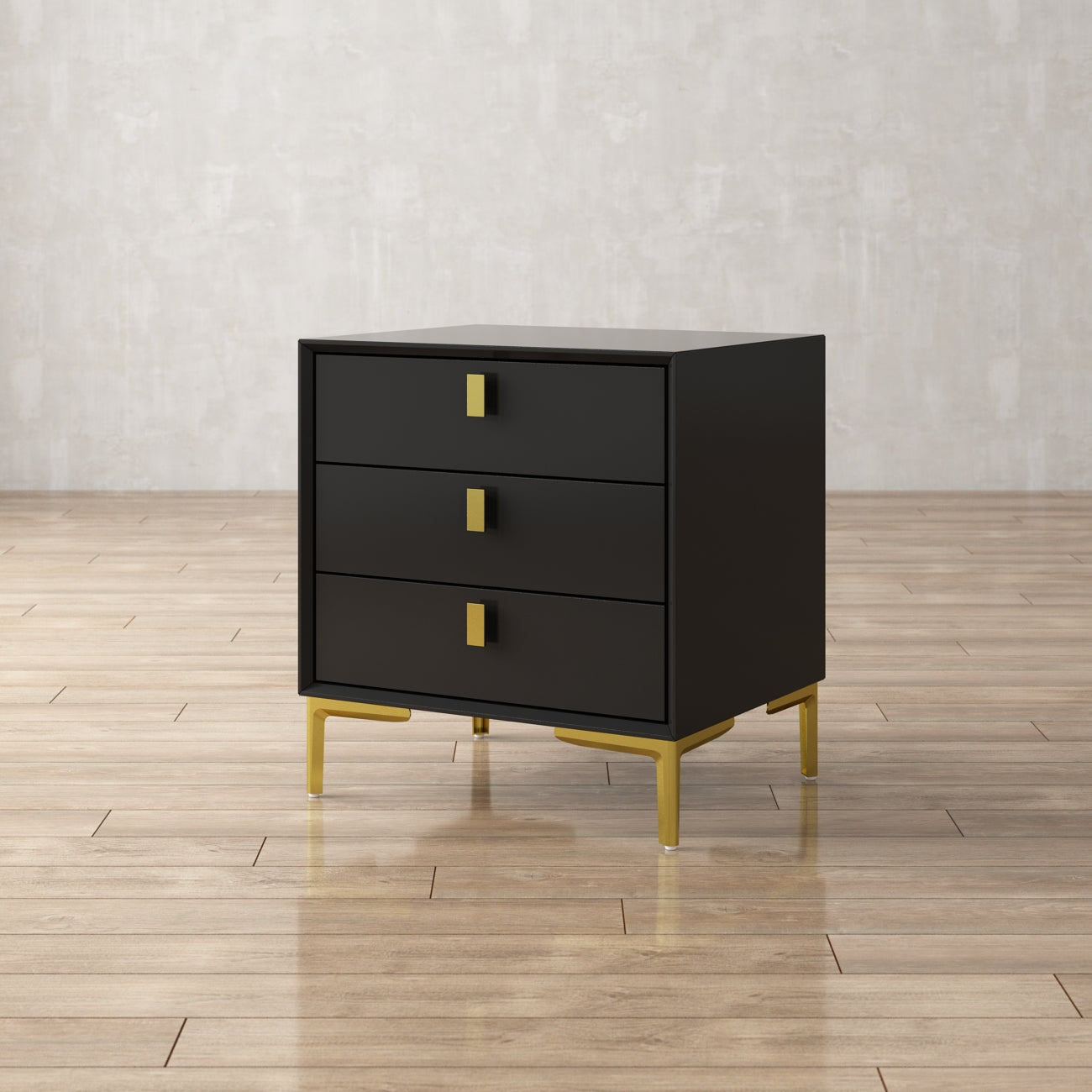 Nightstand Dresser Black End Table in Gold Metal Legs with 3 Drawers