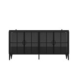 Black cabinet with glass doors on a white background