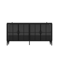 Black cabinet with glass doors on a white background