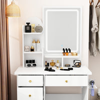 31.5" Modern White Glam Makeup Vanity Set with Socket, LED Light and Stool