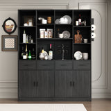 78.7 inches Modern Dark Gray Kitchen Pantry With 4 Drawers, Adjustable Shelves