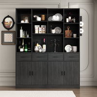78.7" Modern Dark Gray Kitchen Pantry With 4 Drawers, Adjustable Shelves