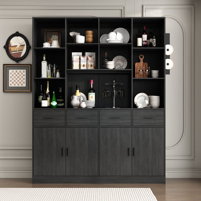 78.7" Modern Dark Gray Kitchen Pantry With 4 Drawers, Adjustable Shelves