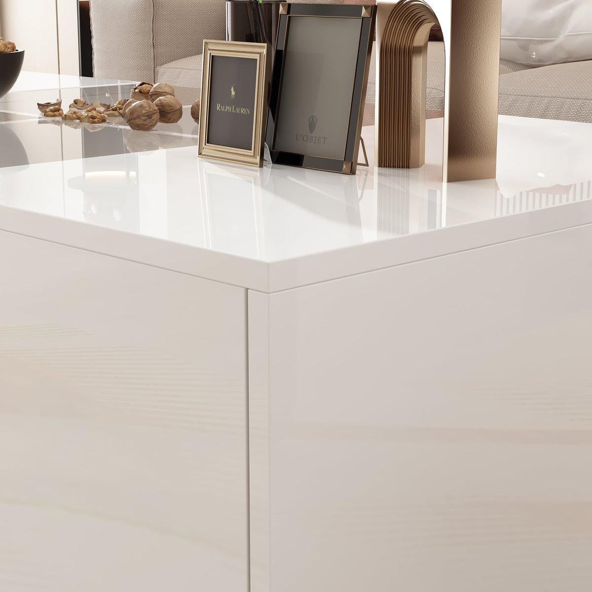 47.4" Modern Minimalist White Coffee Table with Storage And LED Lighting