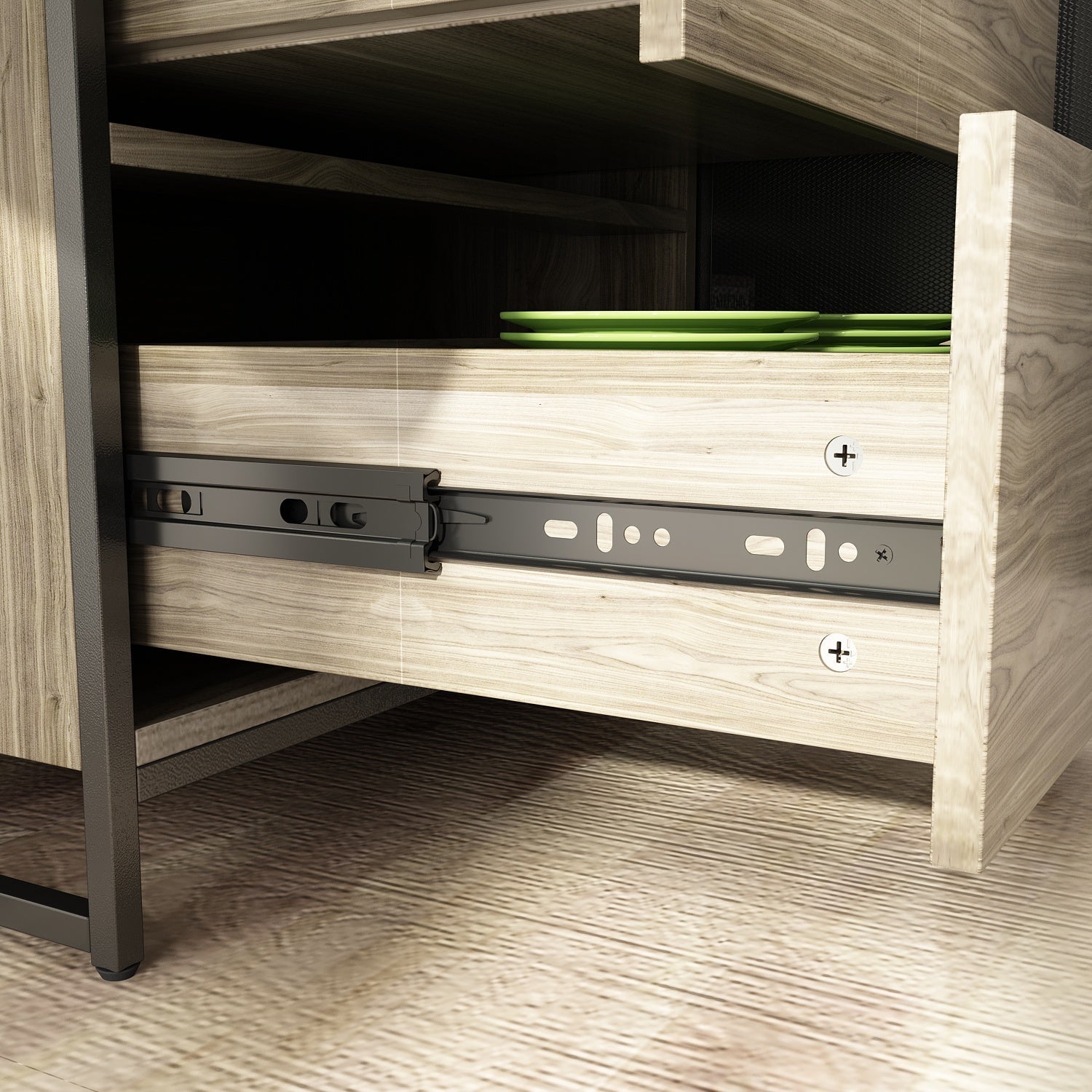 Large Kitchen Sideboard Display Cupboard with Drawers and Mesh Doors Wood Grain