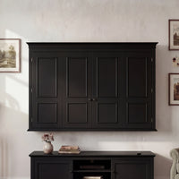 65.7" Black Wall‑Mount Hidden TV Media Cabinet with 4 Panel Doors, Fits Up To 60" TVs