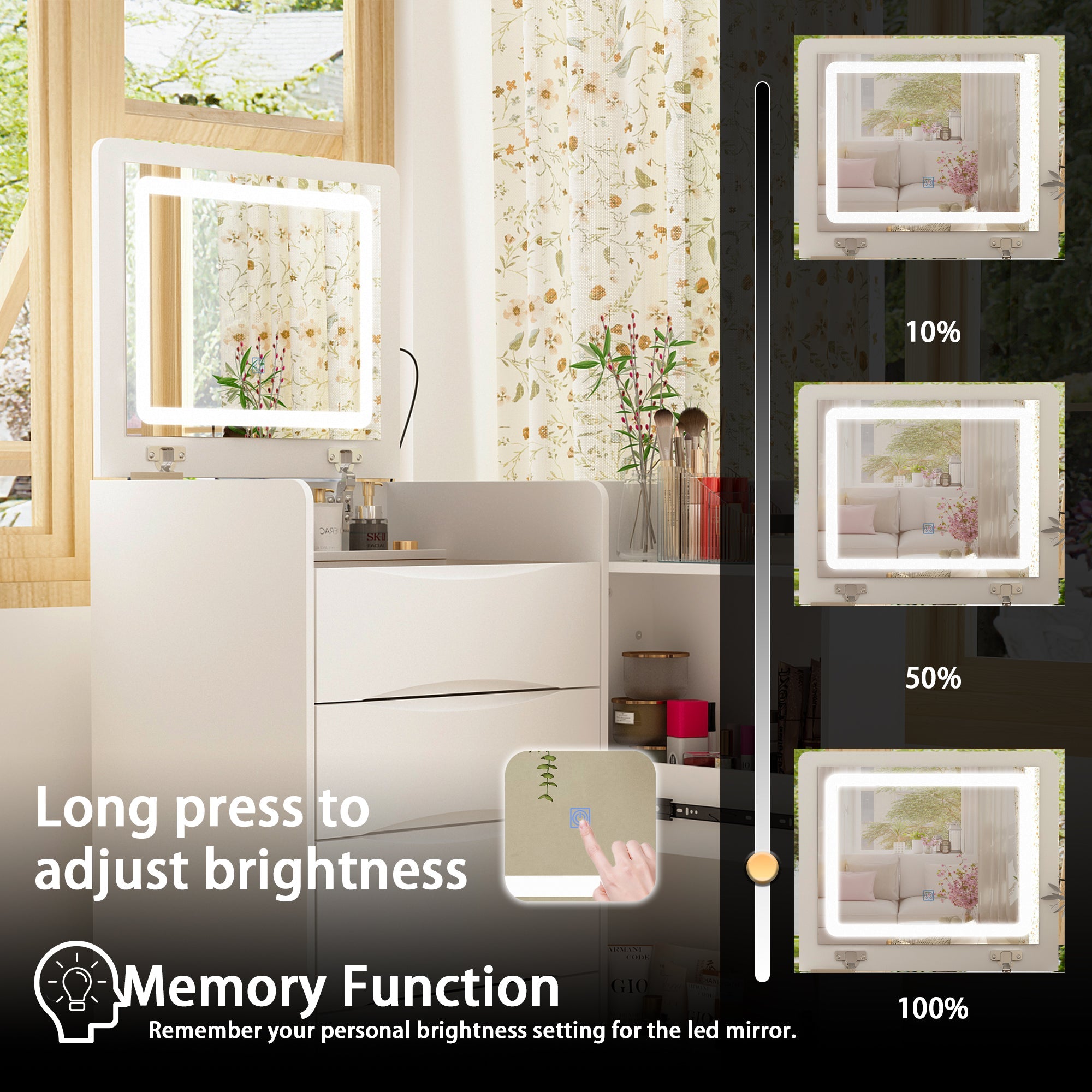 3 Drawers Flip Top Makeup Vanity Table With Storage Stool