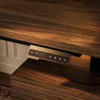 59" Walnut Wood Electric Height Adjustable Standing Desk with Pegboard, Power Strip, Keyboard Tray, 3 Drawers and Open Storage Shelves