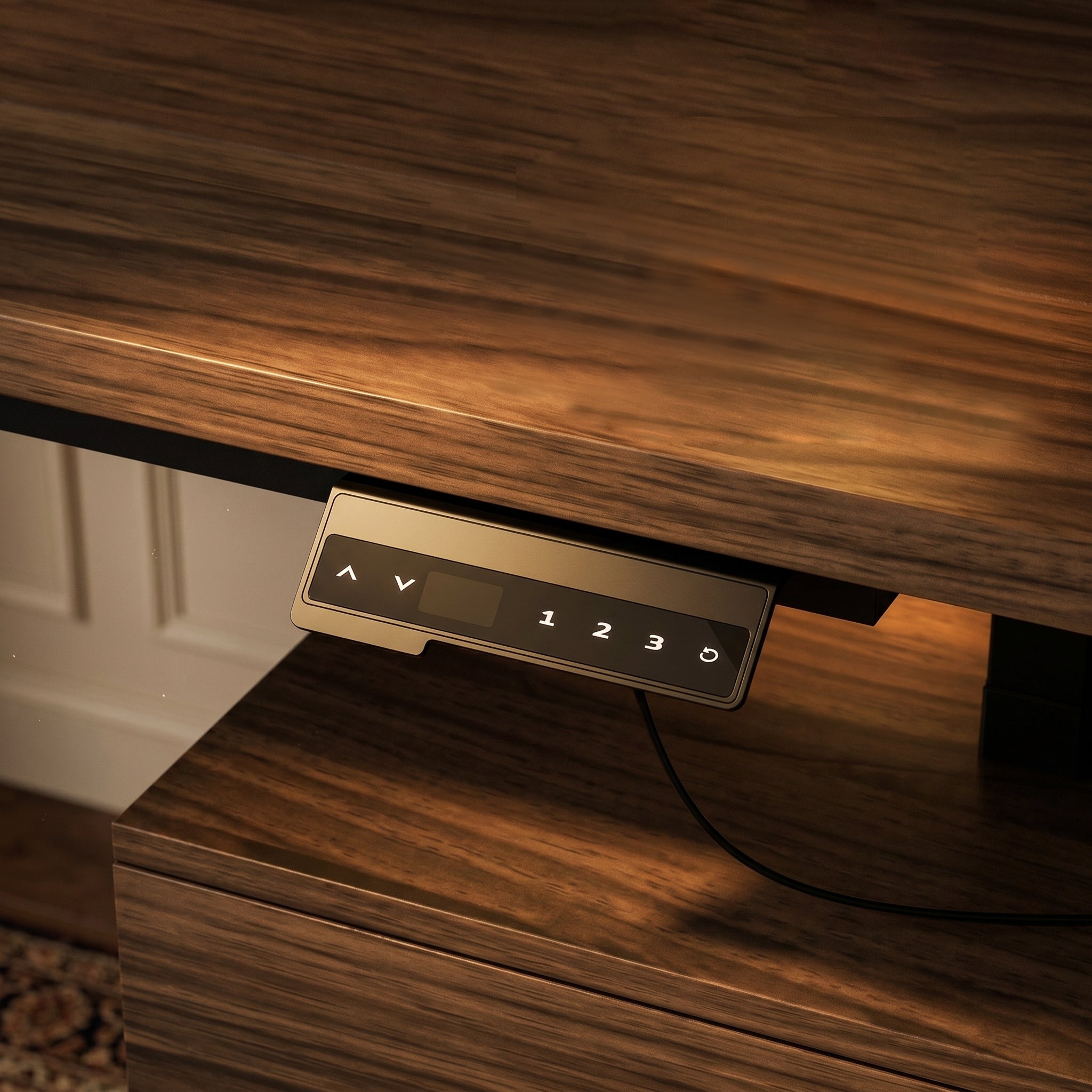 59 Inches Walnut Wood Electric Height Adjustable Standing Desk with Pegboard, Power Strip, Keyboard Tray, 3 Drawers and Open Storage Shelves