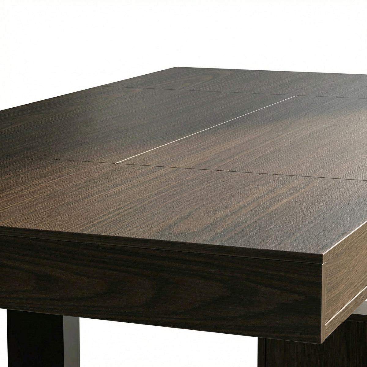 Dark wood standing desk with electric height adjustment and control panel