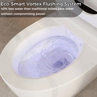White smart toilet with open lid, built-in bidet, and ambient night light