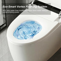White smart toilet with closed lid, digital display, and built-in bidet