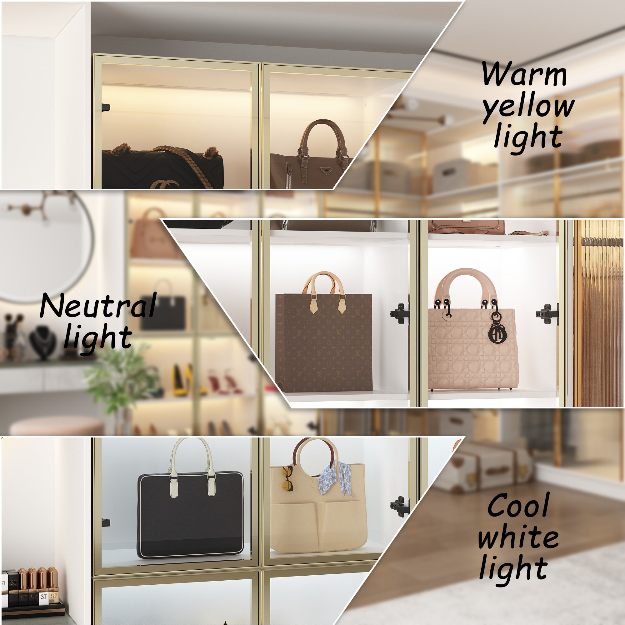 78.7'' H x 63'' W Bookcase with Glass Doors & 3-Color Changing Lights