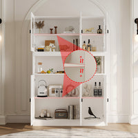 47.2" Elegant White Bookcase with Glass Doors and Open Shelves