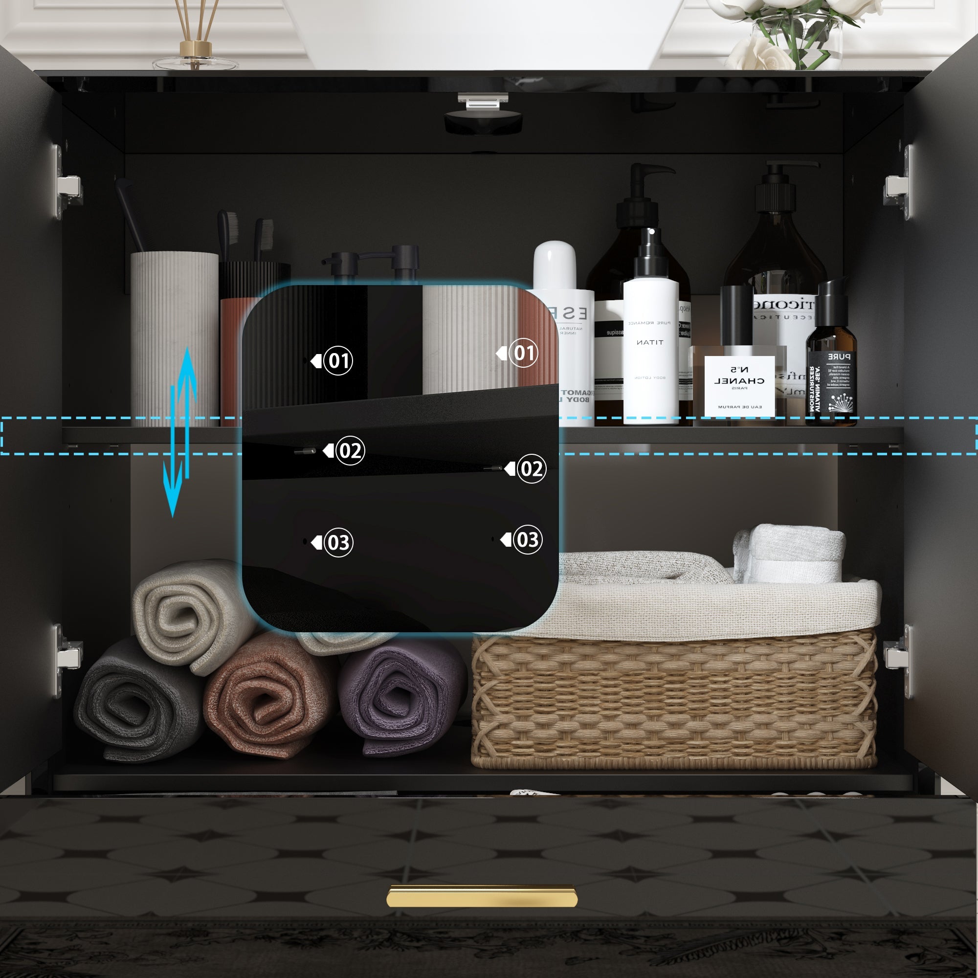 Black High Gloss Bathroom Vanity With Ceramic Sink