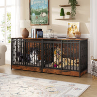 78.7" Chew-Proof Brown Dog Crate with Barn Doors and Double Separate Rooms