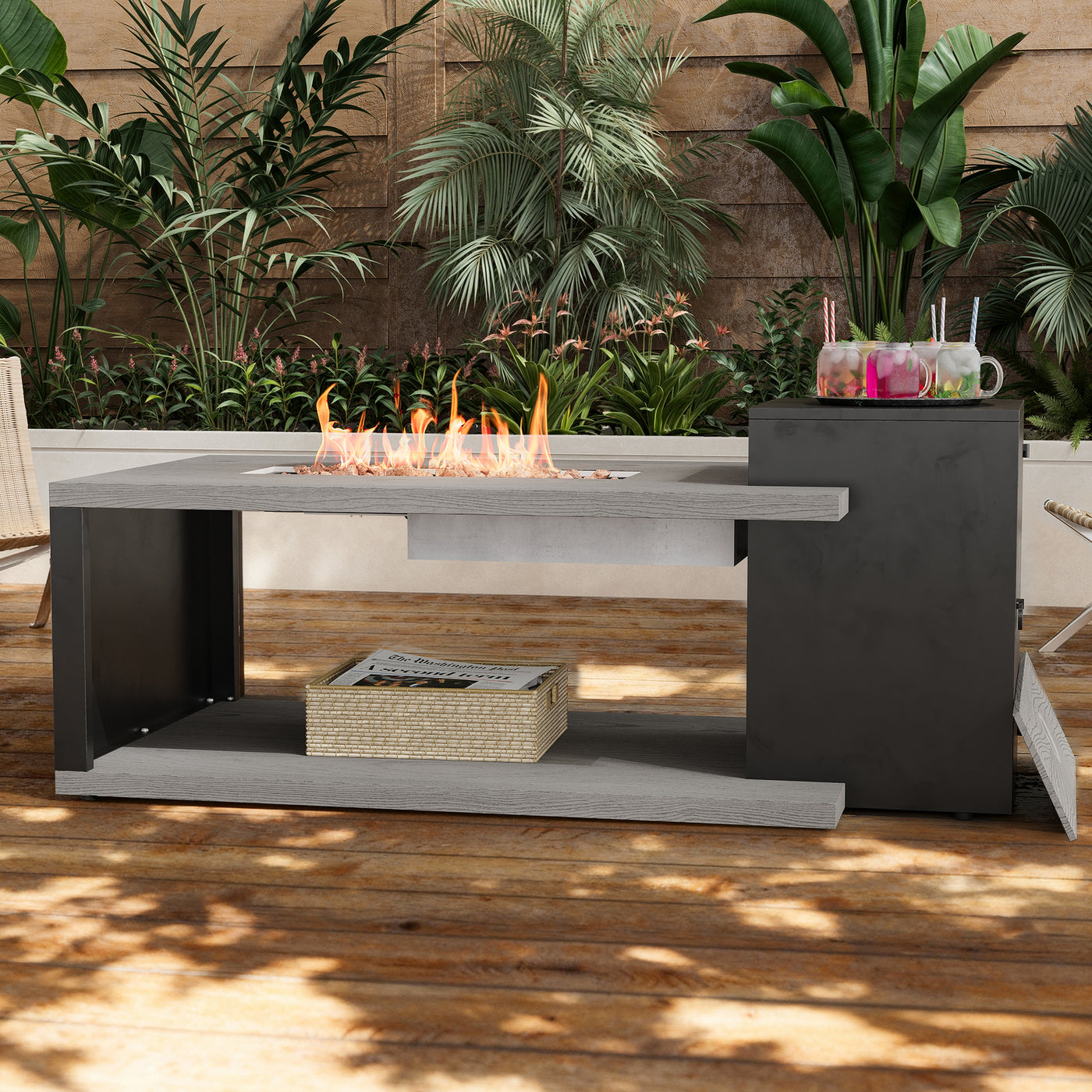 54" Modern Propane Fire Pit Table with 50,000 BTU, Hidden Tank Storage and Cover