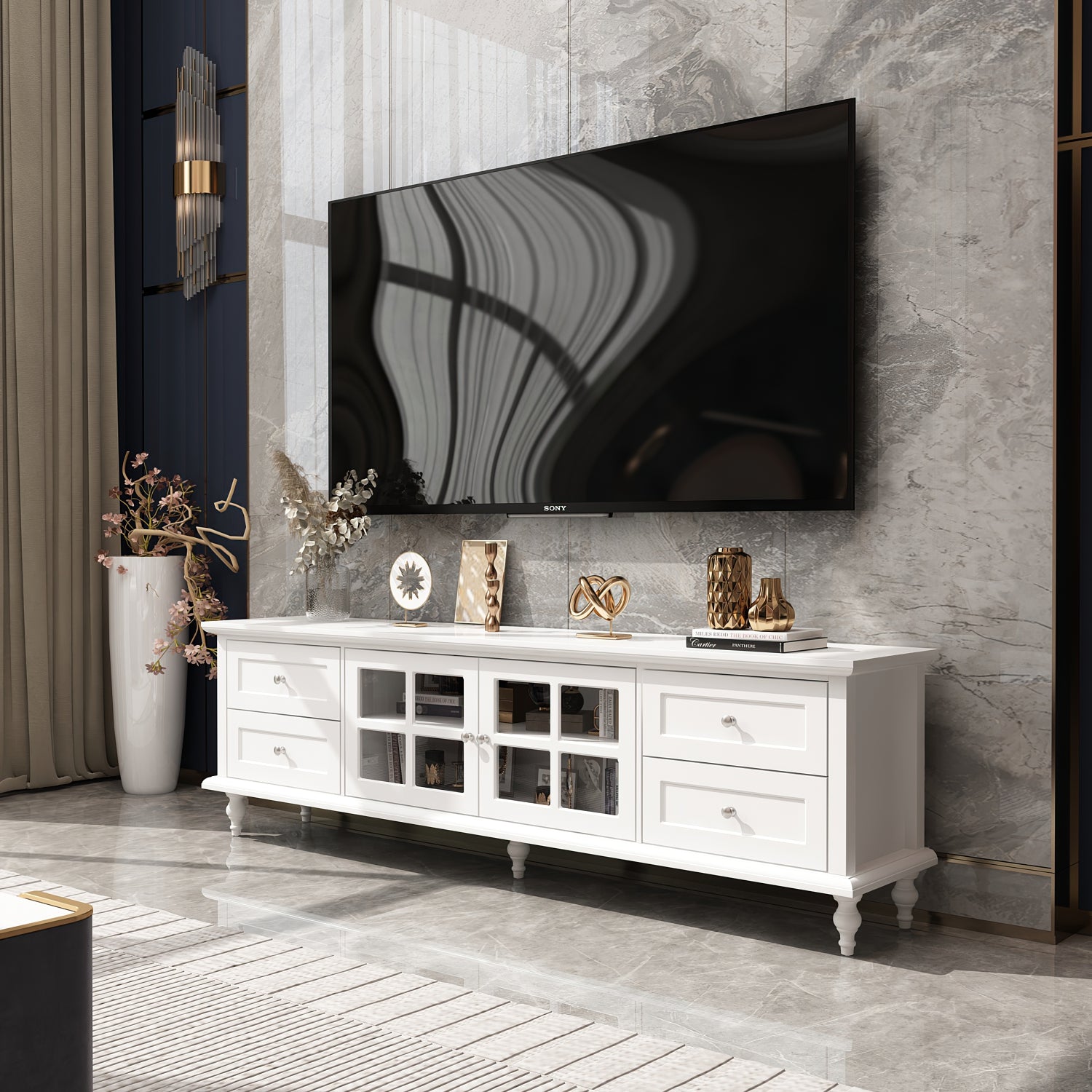 Modern TV Stand with Cabinets and Drawers for TVS Up to 70.9"