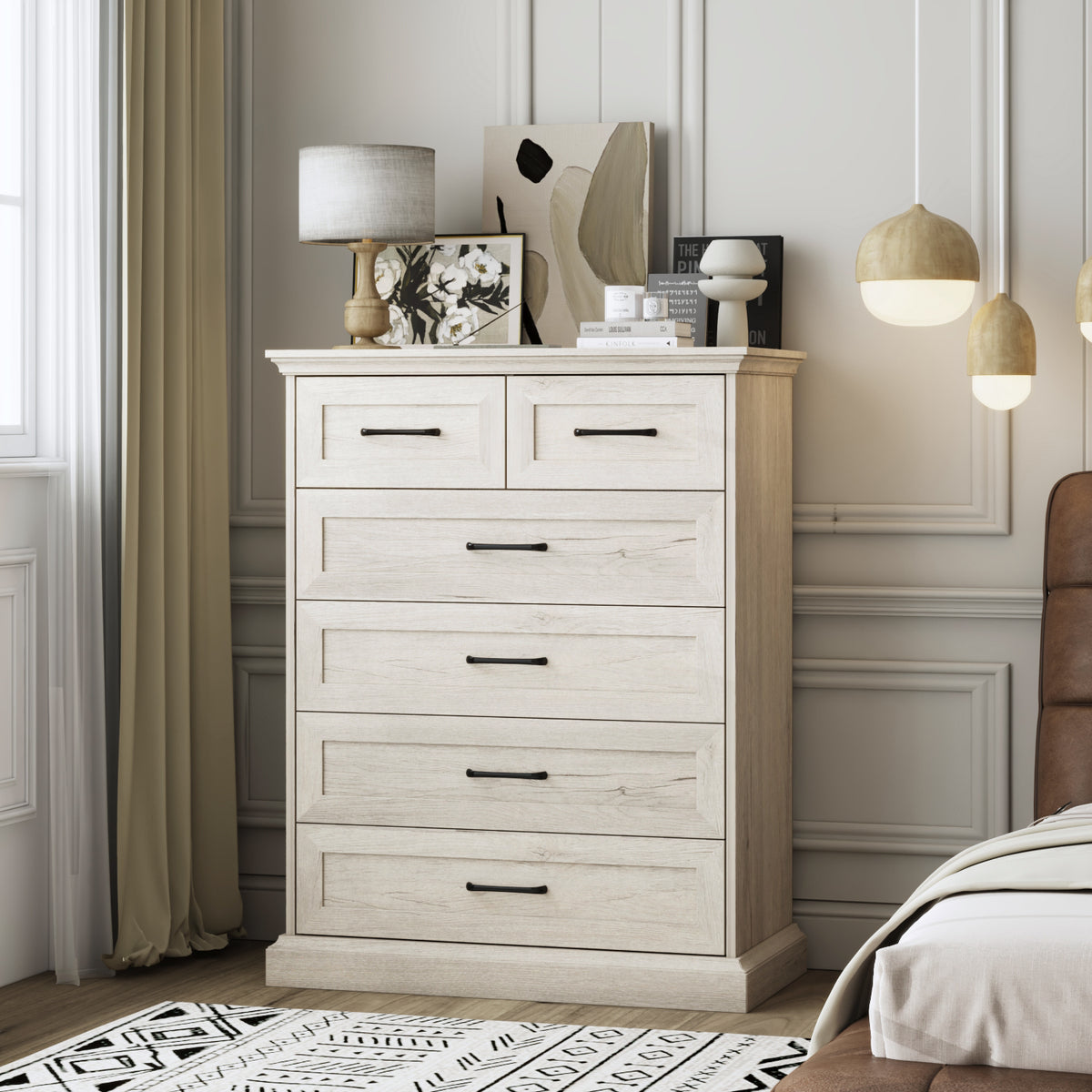 31.5" Rustic Brown 6-Drawer Vertical Dresser Chest with Metal Handles