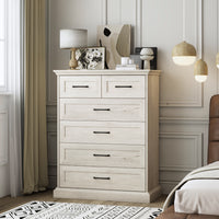 31.5" Rustic Brown 6-Drawer Vertical Dresser Chest with Metal Handles