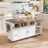 63"W Kitchen Island With Leaf And Wheel