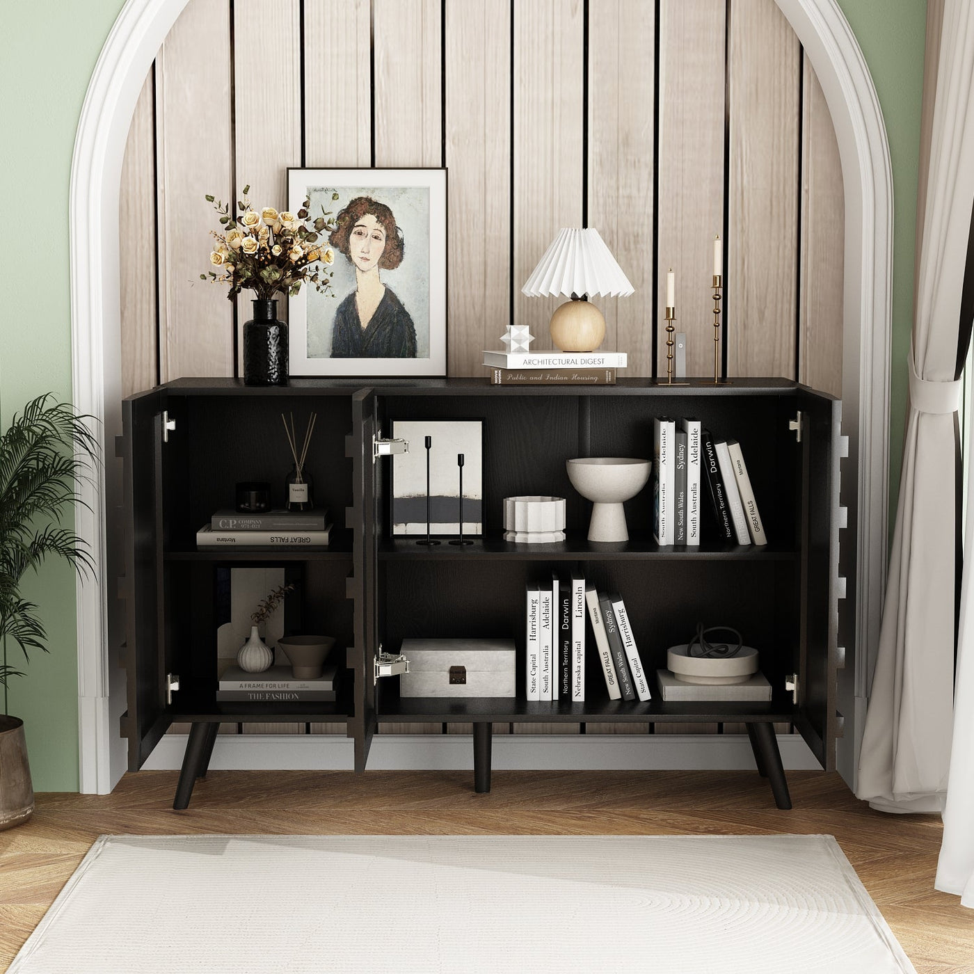 47.2" Modern Minimalist Black Buffet Cabinet with Storage