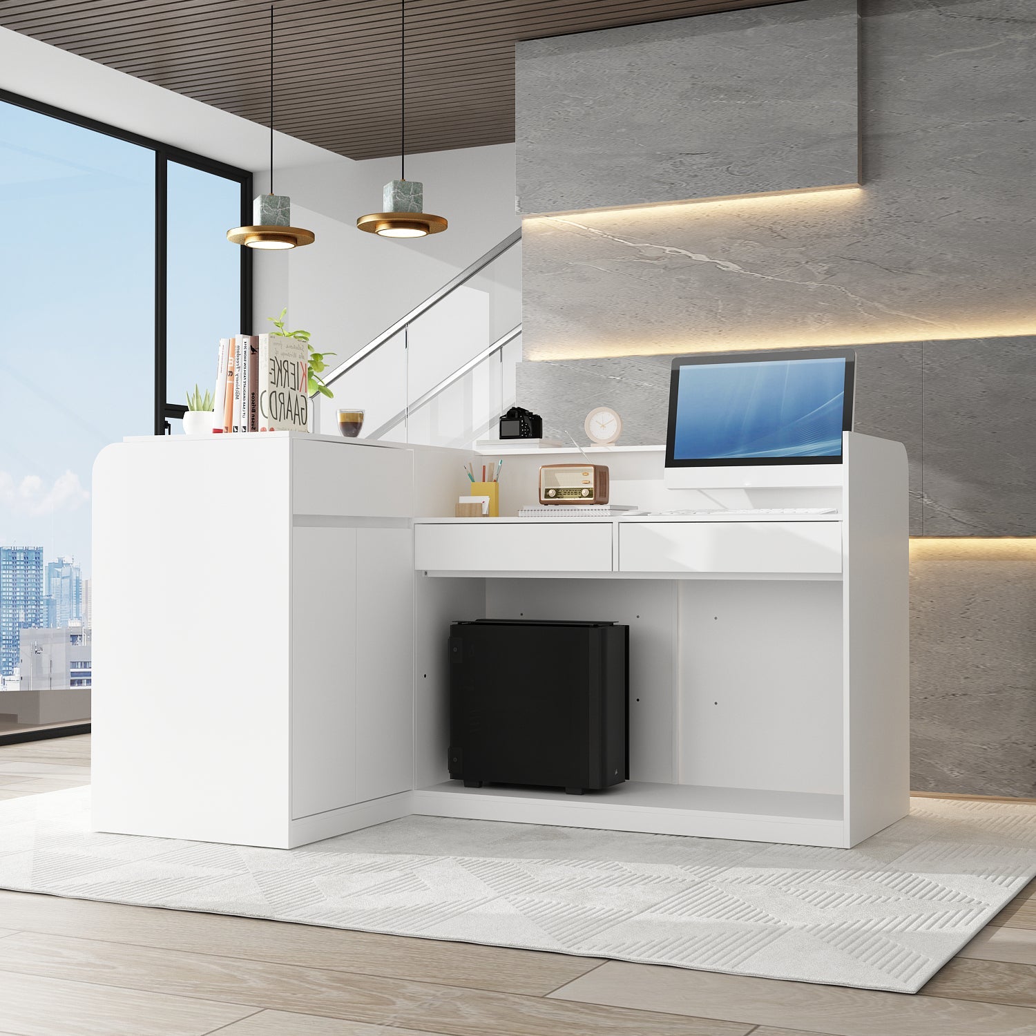 Large L-Shaped Reception Desk with 3 Drawers