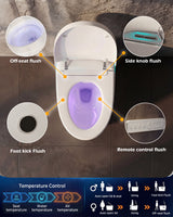 White smart toilet with automatic lid opening, foot kick flush, and foot kick seat opening