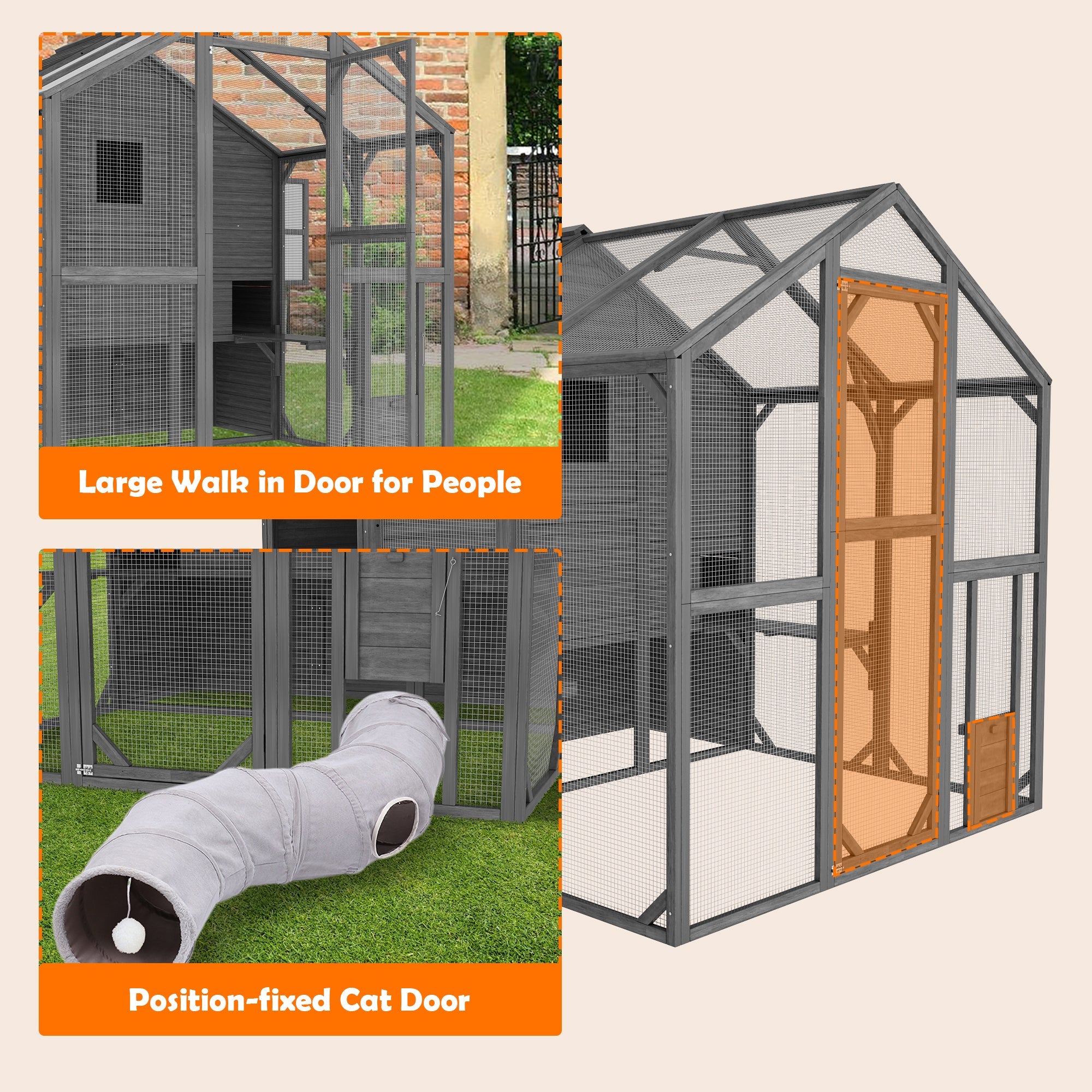 Large Outdoor Cat Enclosure with Cover and Multi-Level Design
