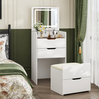 18.9" Modern White Vanity Desk With Light Flip Top Mirror And Comfortable Bench
