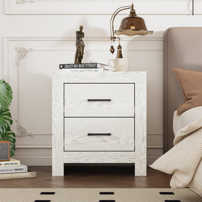 15.7" Modern White/Brown End Table with 2 Drawers & Gold Splayed Legs