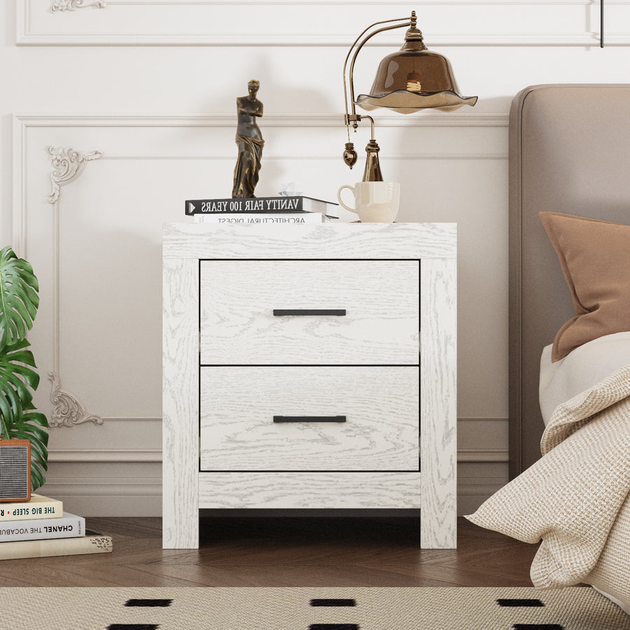 15.7" Modern White/Brown End Table with 2 Drawers & Gold Splayed Legs