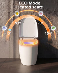 White smart toilet with automatic lid opening, foot kick flush, and foot kick seat opening