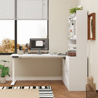 68.5" Modern White Standing Desk with Hutch and Storage Cabinet