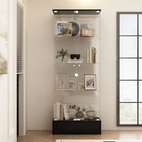 27.6" Modern Black Transparent Display Bookcase With Glass Swing Doors And Lock