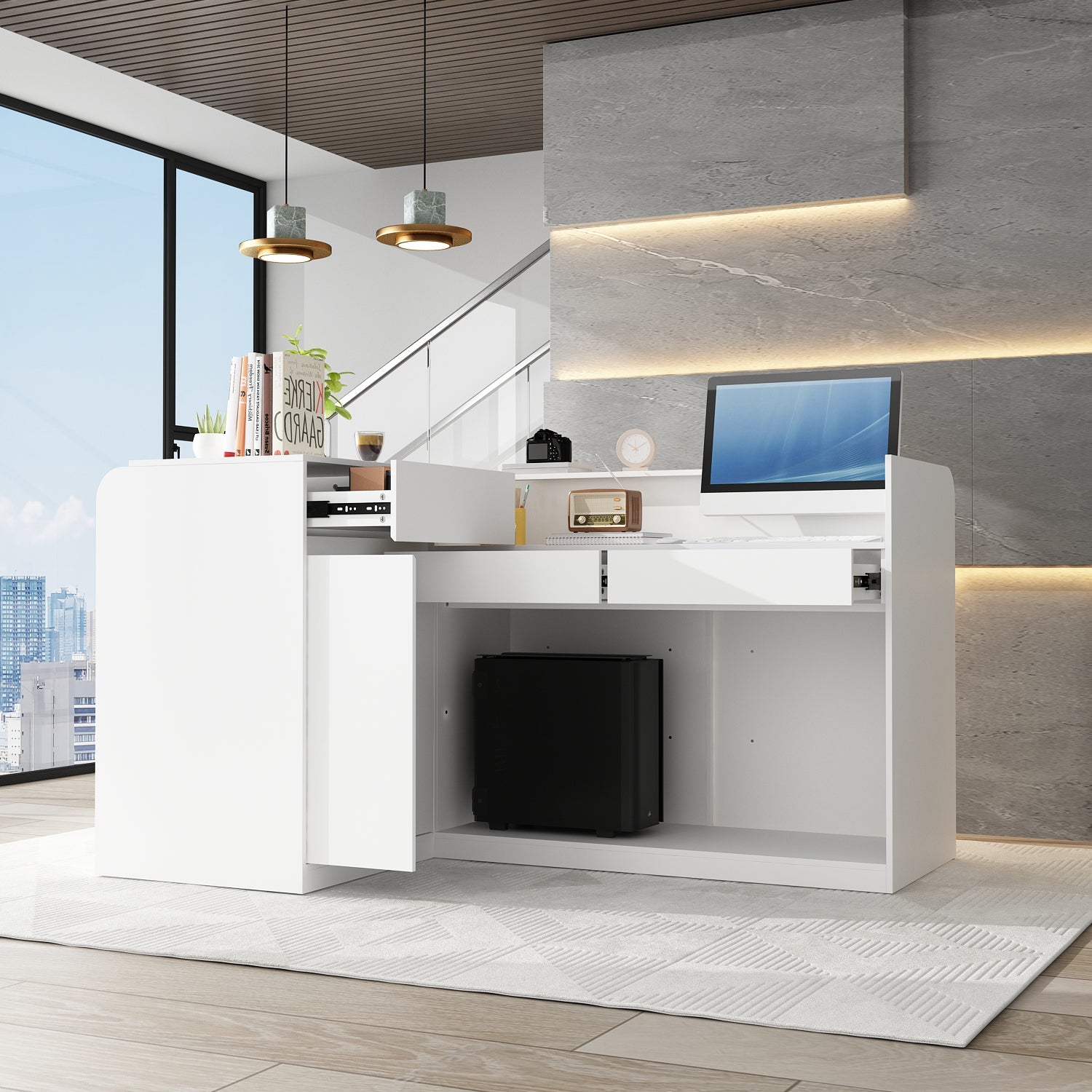 Large L-Shaped Reception Desk with 3 Drawers