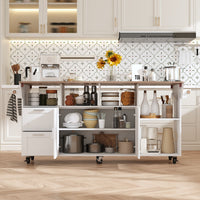63" Rolling Kitchen Island Cart with Drop Leaf and Storage Cabinet