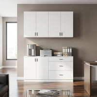 63" White Engineered Wood 2-Piece Garage Storage Cabinet with Wall Cabinet, Single Door & 3 Drawers