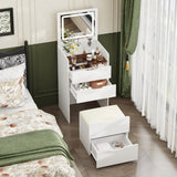 18.9 inches Modern White Vanity Desk With Light Flip Top Mirror And Comfortable Bench