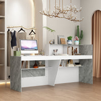 86.6" Modern Minimalist White Rectangular Reception Desk With Open Shelves