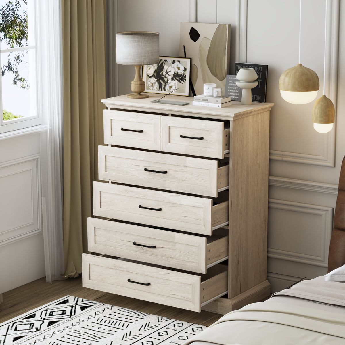 31.5" Rustic Brown 6-Drawer Vertical Dresser Chest with Metal Handles