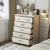 31.5" Rustic Brown 6-Drawer Vertical Dresser Chest with Metal Handles