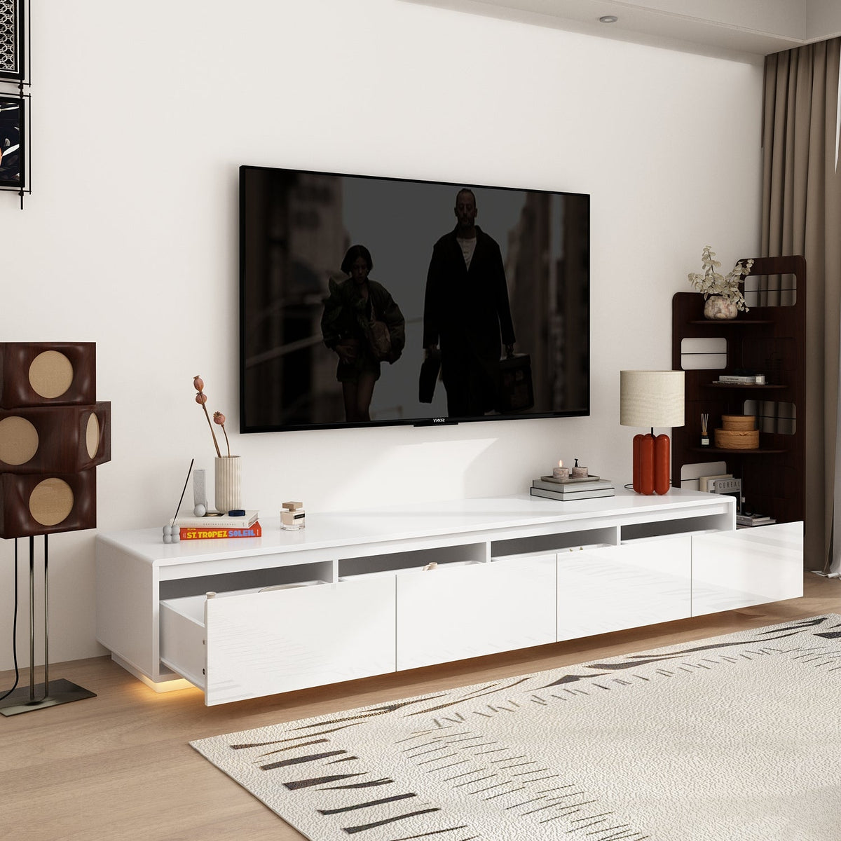 71" Minimalist High Gloss TV Stand with LED Ambiance
